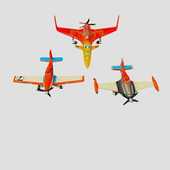 Disney Pixar Cars Orange Airplanes Lot of 3 Mattel Die-Cast 1:55 Scale Fighter - Picture 1 of 8